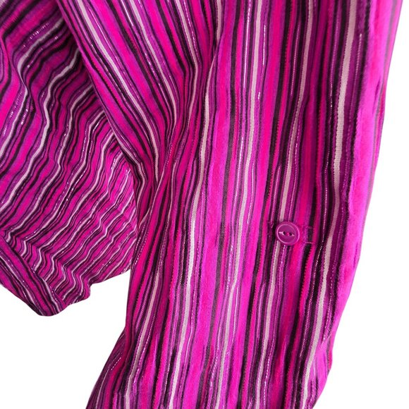 Catherines Womens 2X 22/24W Purple Pink Silver Striped Button-Up Shirt JJ4061 - Picture 8 of 9